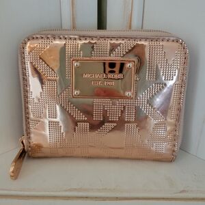 Michael Kors Metallic Rose Gold Zip Around Wallet